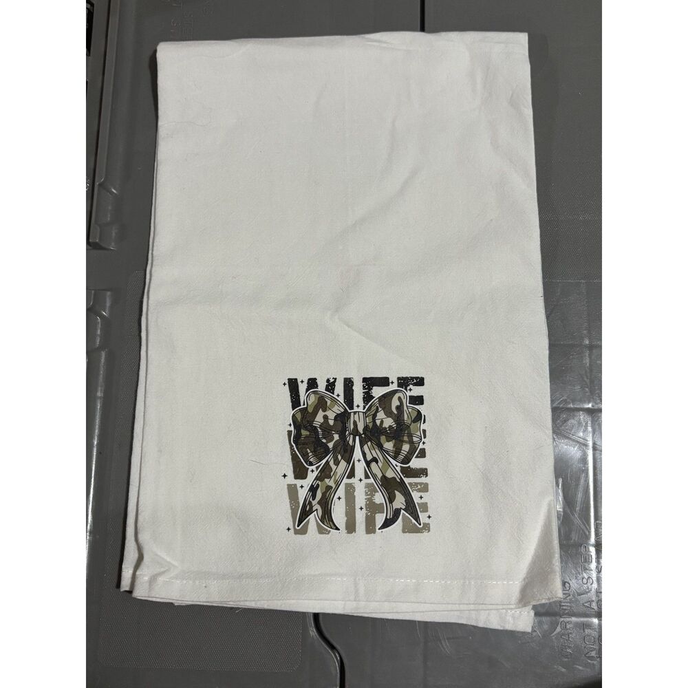 Wife Camo Bow White Cotton Kitchen Tea Towel Country Kitchen Decor